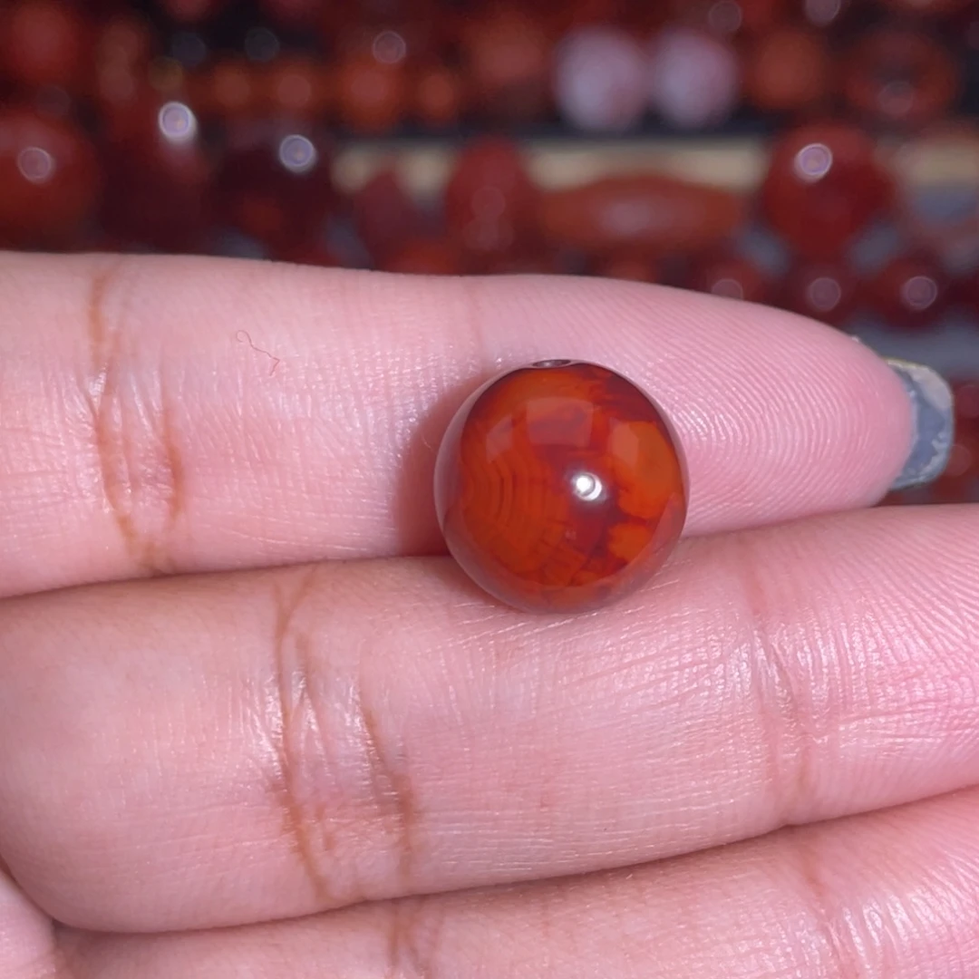 南红玛瑙未镶嵌川料火焰圆珠卡12.7