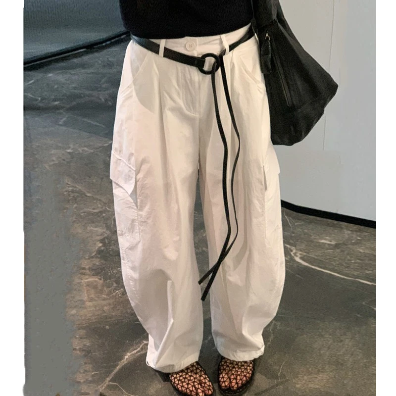白色降落伞裤子夏季薄款休闲宽松工装裤女凉感速干长裤口袋阔腿裤