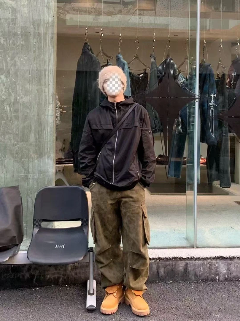 秋季连帽拉链夹克长袖黑色外套