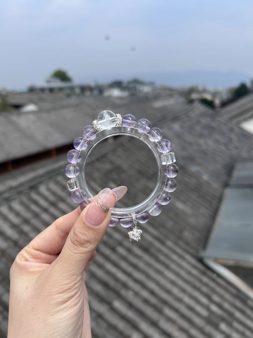 【意念合一】天然水晶紫水晶+顶珠白水+切割面白水方糖