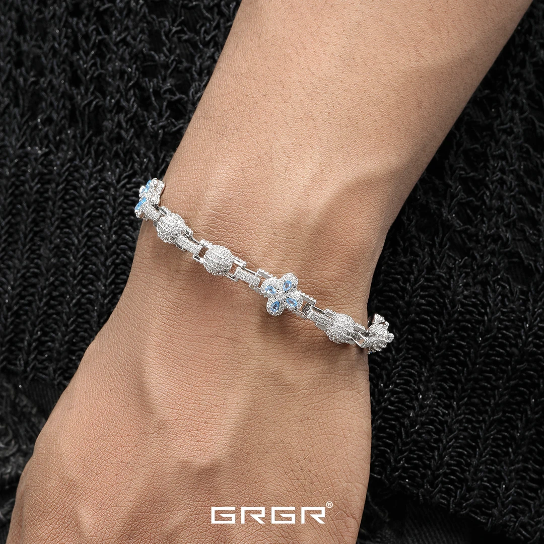 铜合金锆石手链 圆球手链男嘻哈潮流小众四叶草网球链手饰女高级