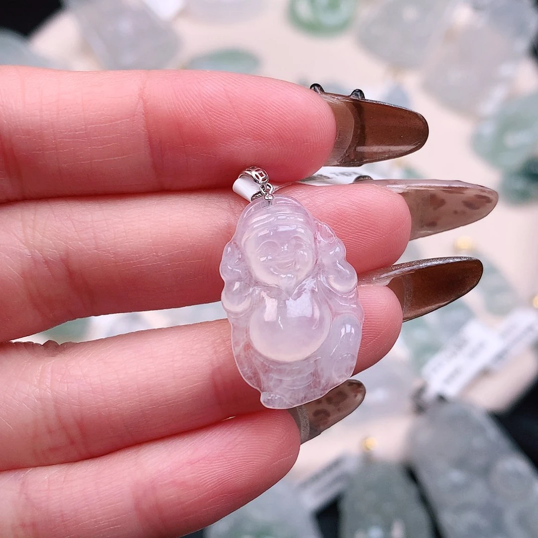 翡翠颈饰足银镶嵌小财神29.5、25、16、4.3