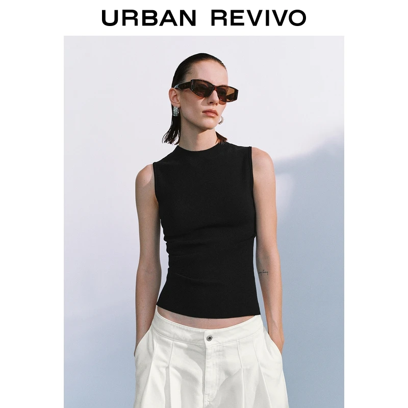 【HOT】UR2025秋季新款女设计感不规则褶皱修身针织衫UWG950205