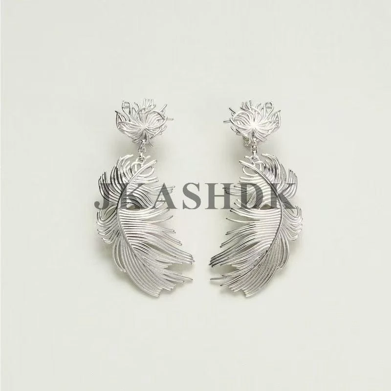 JKASHDK 铜合金耳饰 羽毛耳坠耳环长款S925银针