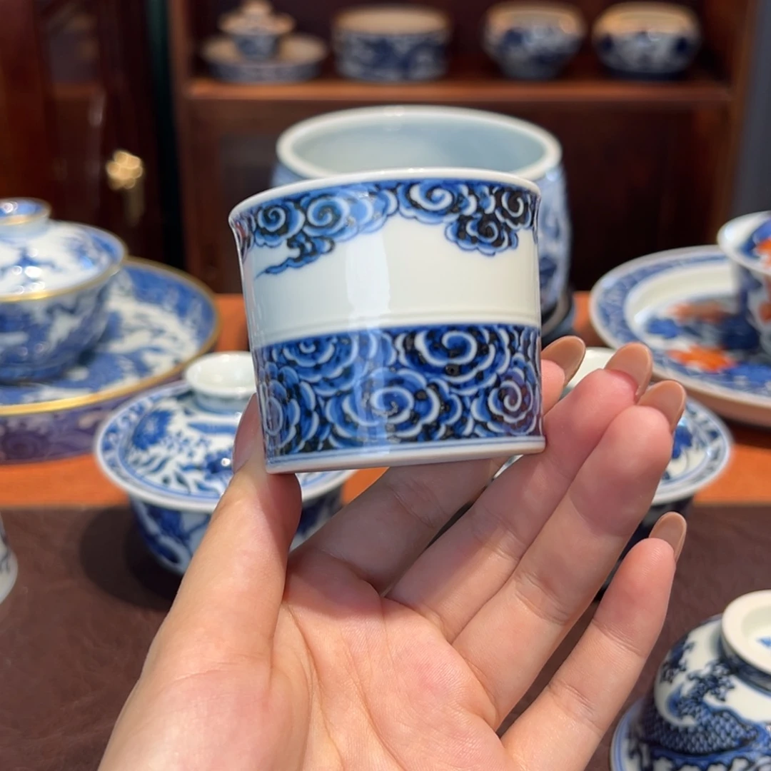 青花雯华堂手绘杯杯