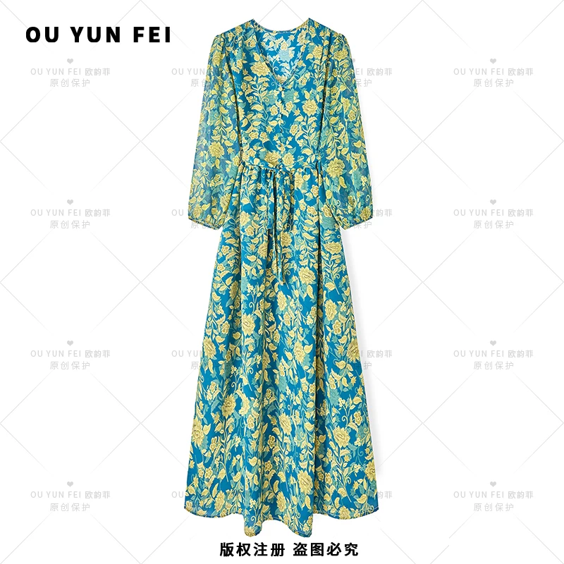高级感连衣裙女新款气质显瘦穿搭时尚洋气印花长裙AY1232