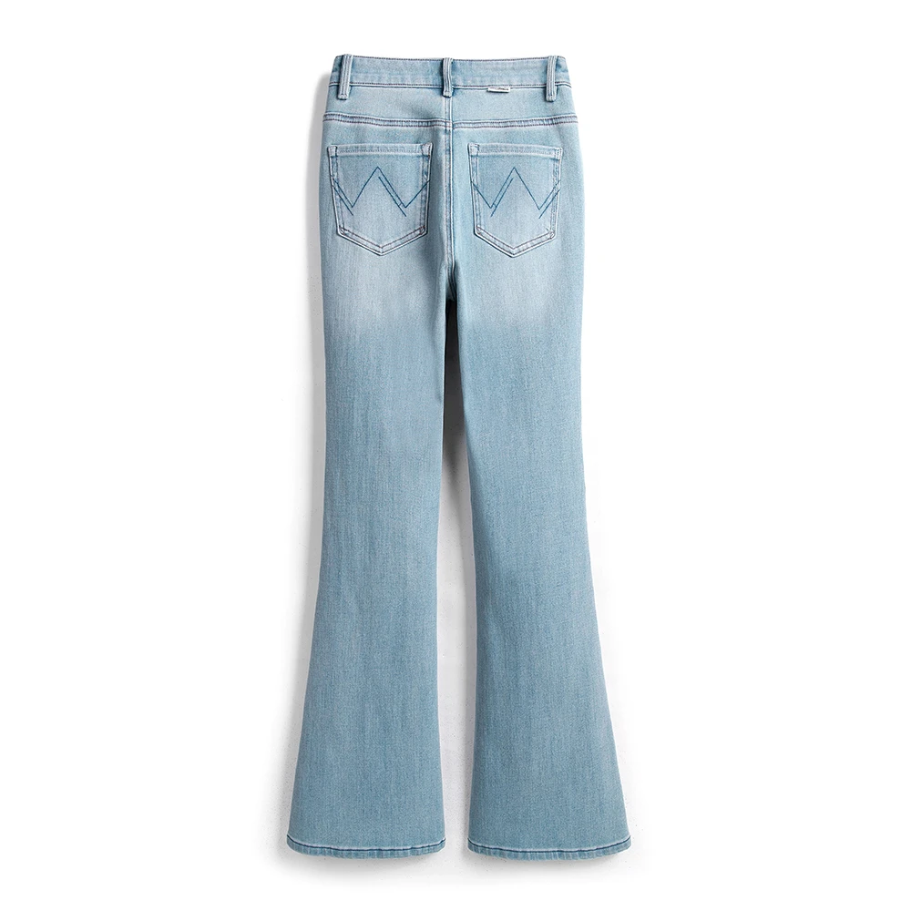 冷萃蓝调/微喇牛仔裤女秋季新款时髦显瘦高腰修身复古浅蓝喇叭裤