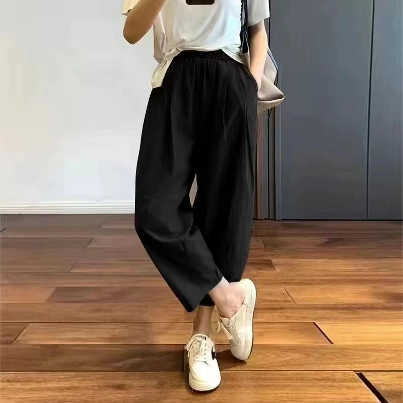 夏季奶奶裤女松紧腰休闲哈伦运动裤高腰宽松显瘦阔腿裤九分萝卜裤