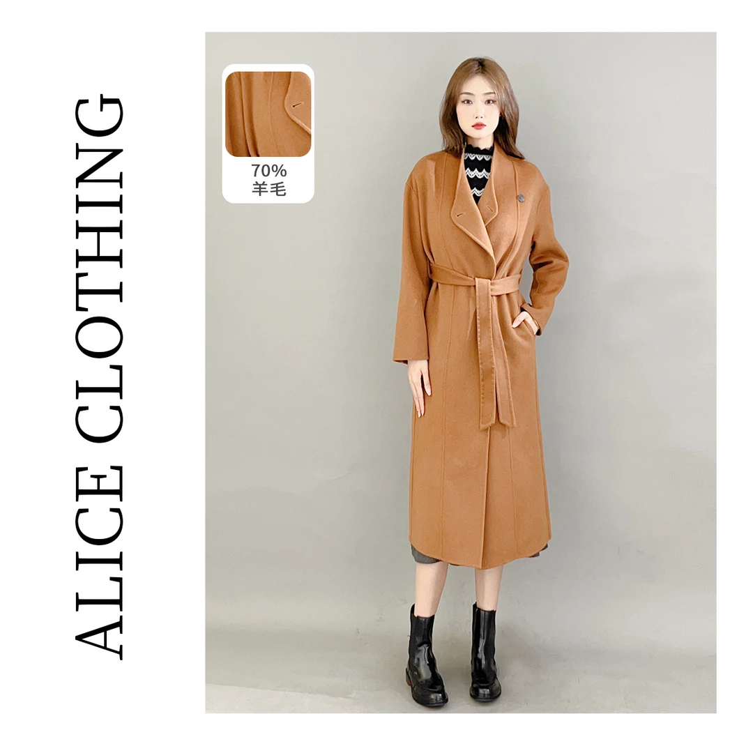 4ALICE“古董气韵”羊毛大衣优雅绑带 中式斜襟 S2135161Kr