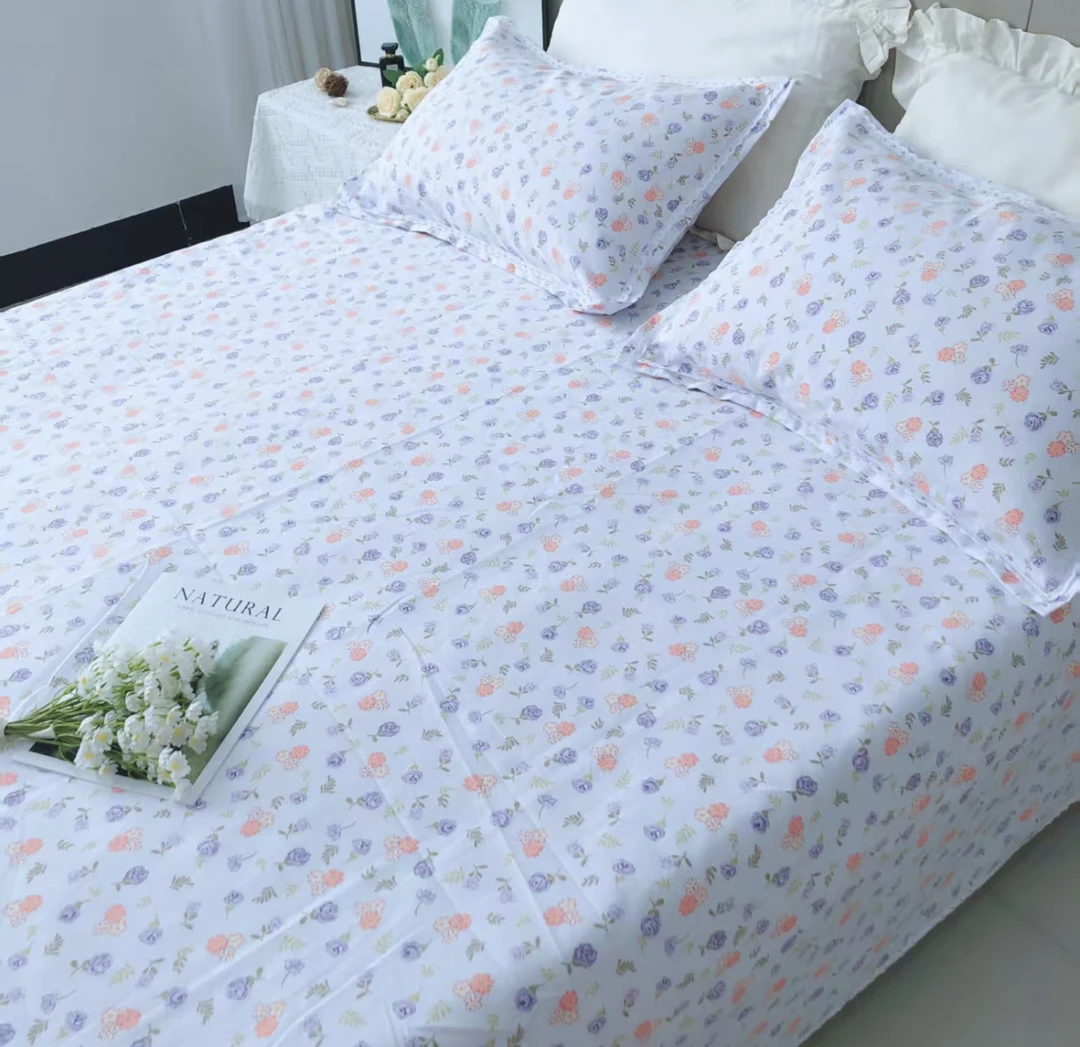 （玫瑰花）老粗布双人床单花边款 尺寸2.45✖️2.35±5 送枕套一对