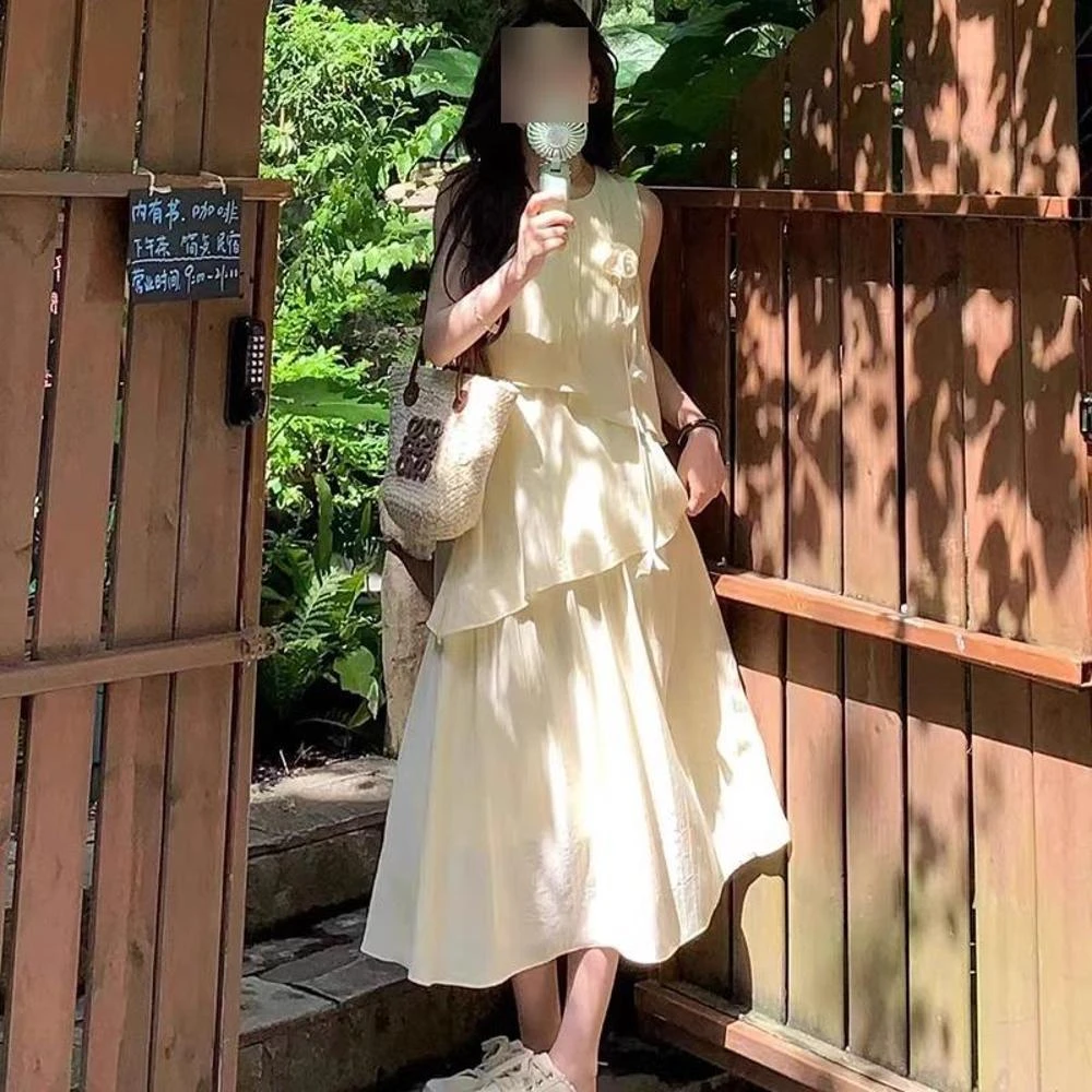 蛋糕裙白栀茉莉夏季小个子甜美气质优雅女连衣裙女裙子长裙吊带裙