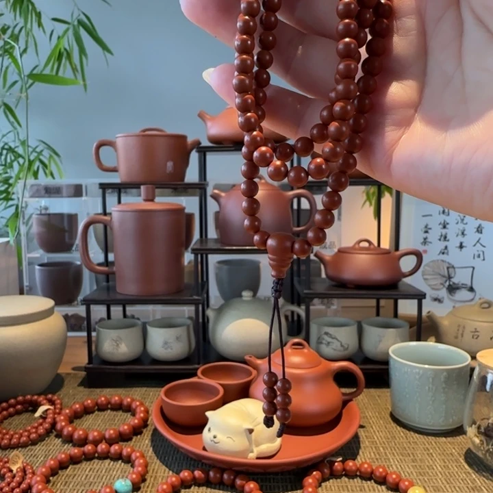 紫砂茶叶罐原矿朱泥108颗佛珠