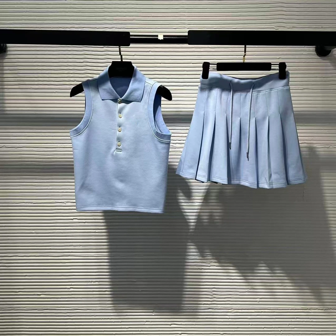 【Da Yang】25套装套装连衣裙无袖气质蓝色短裙百褶休闲上衣A202