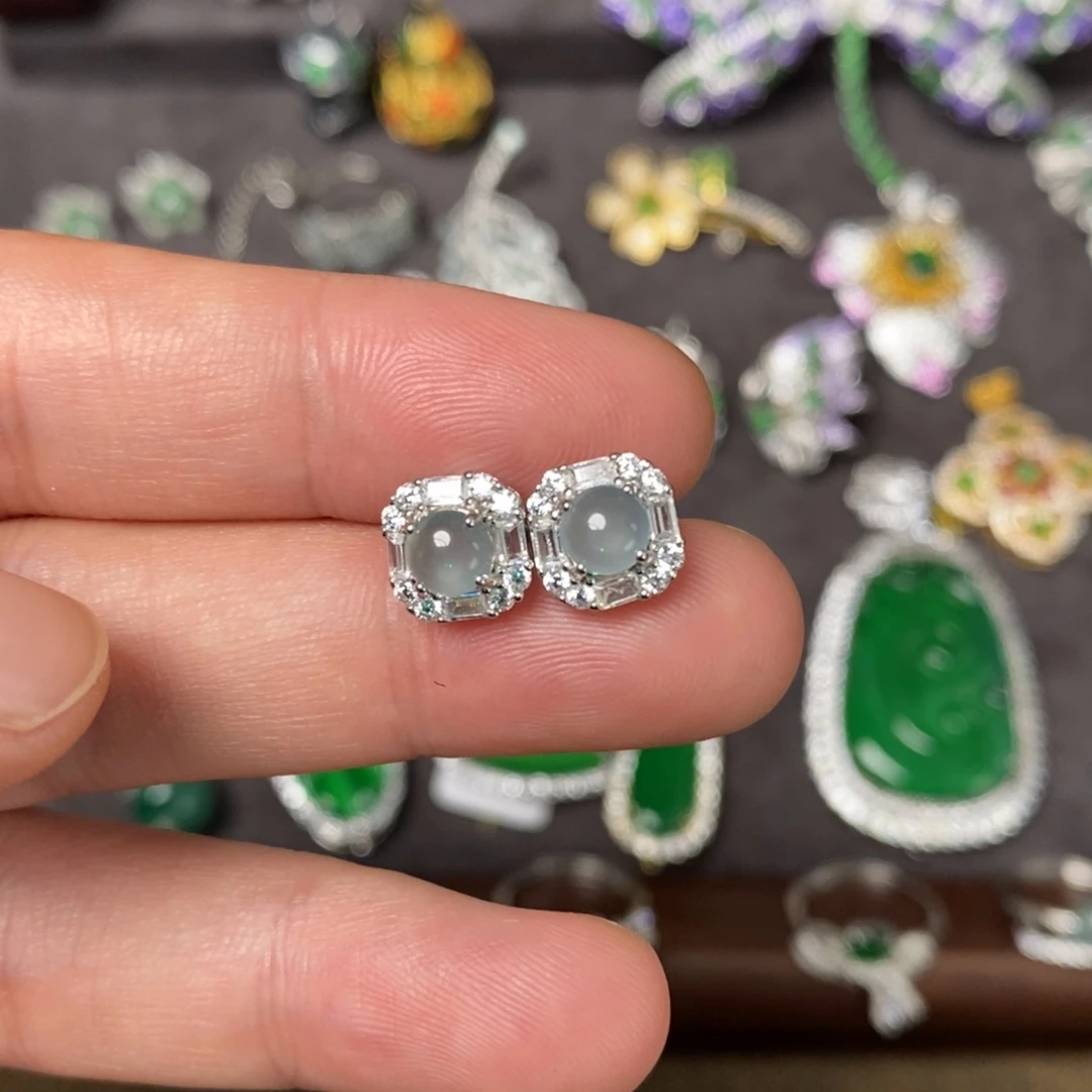 翡翠银S925镶嵌耳饰