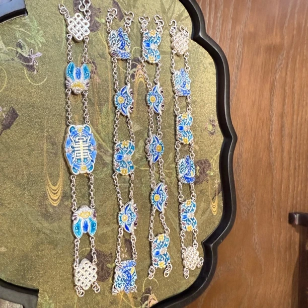 足银珐琅手链 钰鸿足银手工珐琅彩手链百搭精致复古首饰轻奢蓝色