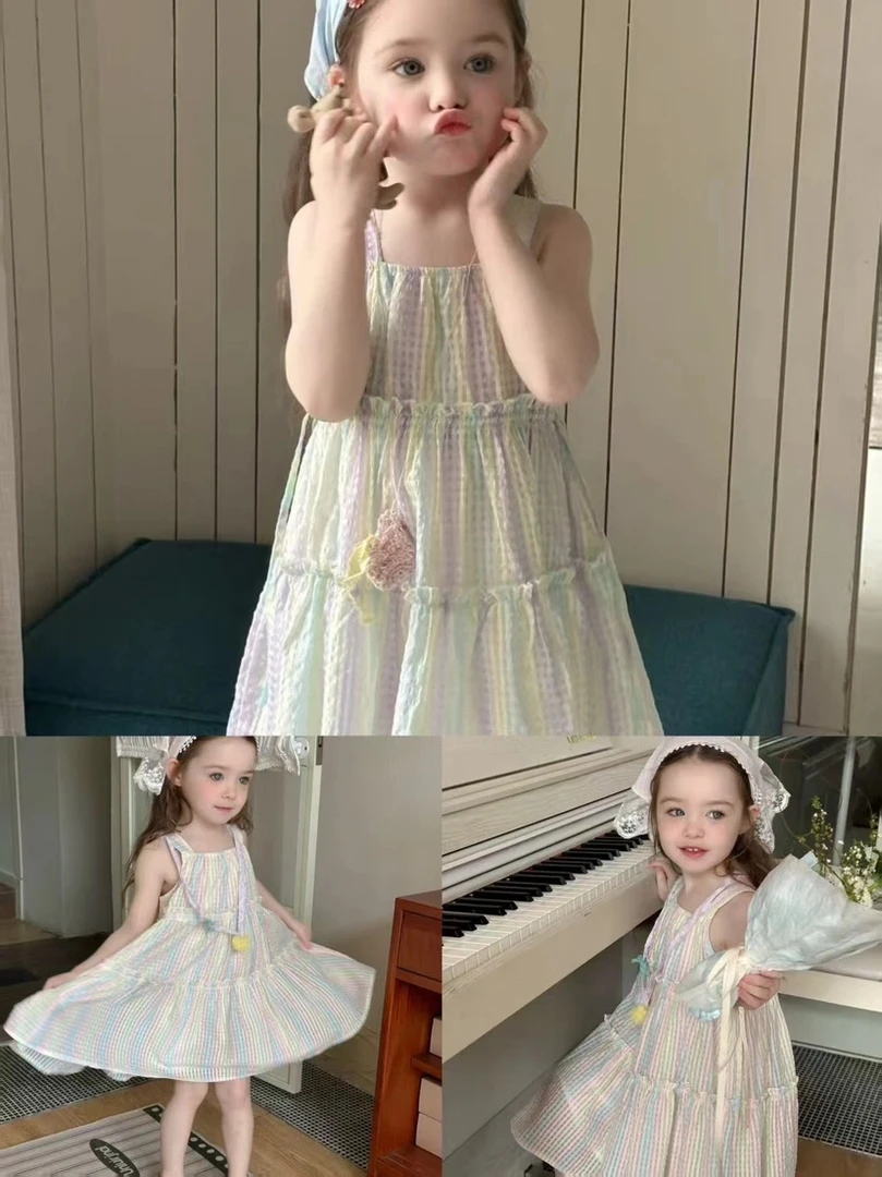 2025夏季新款韩系凉快薄棉布收腰吊带裙4-7