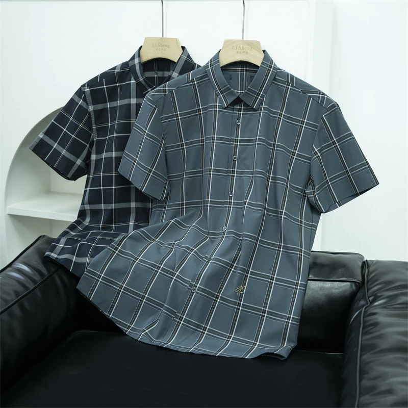 【退货补运费】夏季男士休闲格子短袖衬衫男半袖衬衣2Y058A/2Y059A