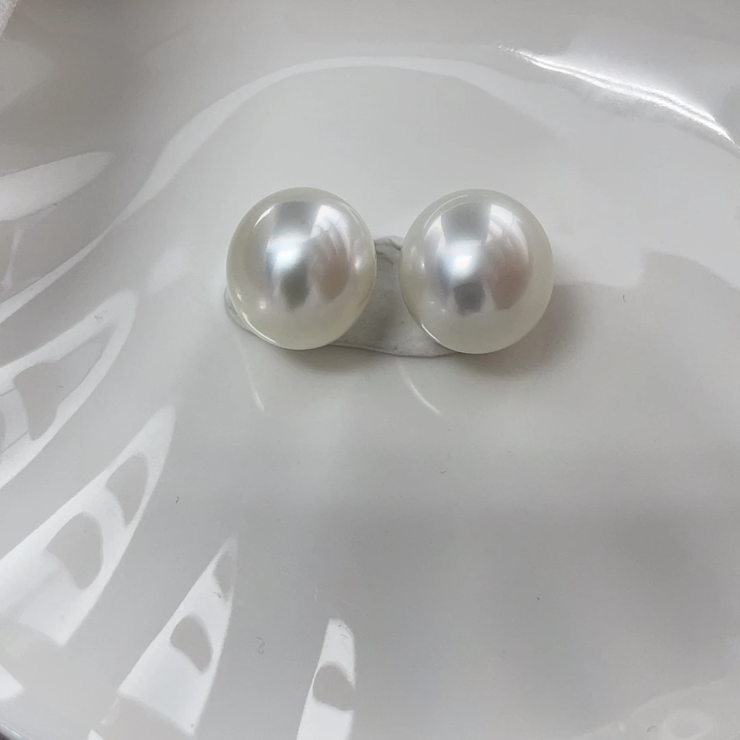耳饰海水珍珠未镶嵌澳白对珠13-15mm