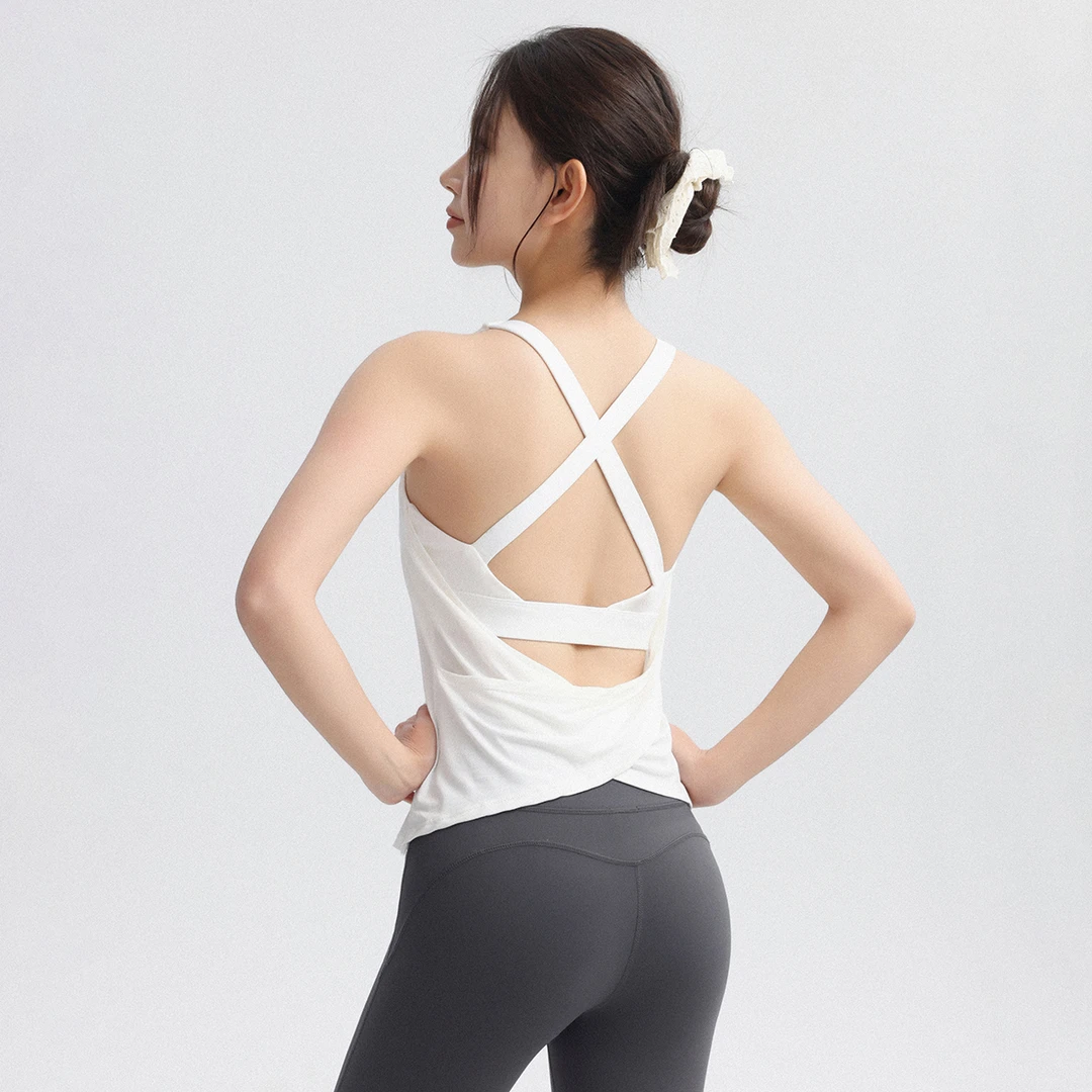 健身背心速干运动上衣跑步普拉提训练服交叉美背网球瑜伽服带胸垫