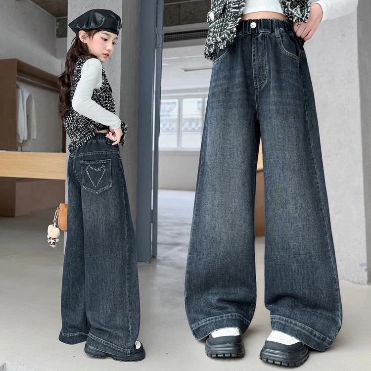 女童宽松牛仔裤洋气大童休闲直筒裤春秋韩版2025新款儿童阔腿裤子