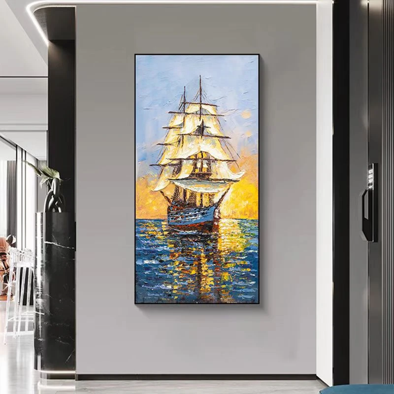 1056一帆风顺风景油画现代简约玄关抽象装饰画80160
