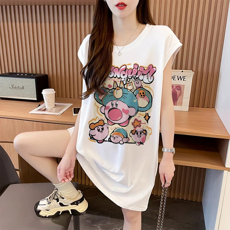 欧货大版中长款无袖t恤女夏季新款胖mm宽松显瘦遮臀外穿纯棉上衣