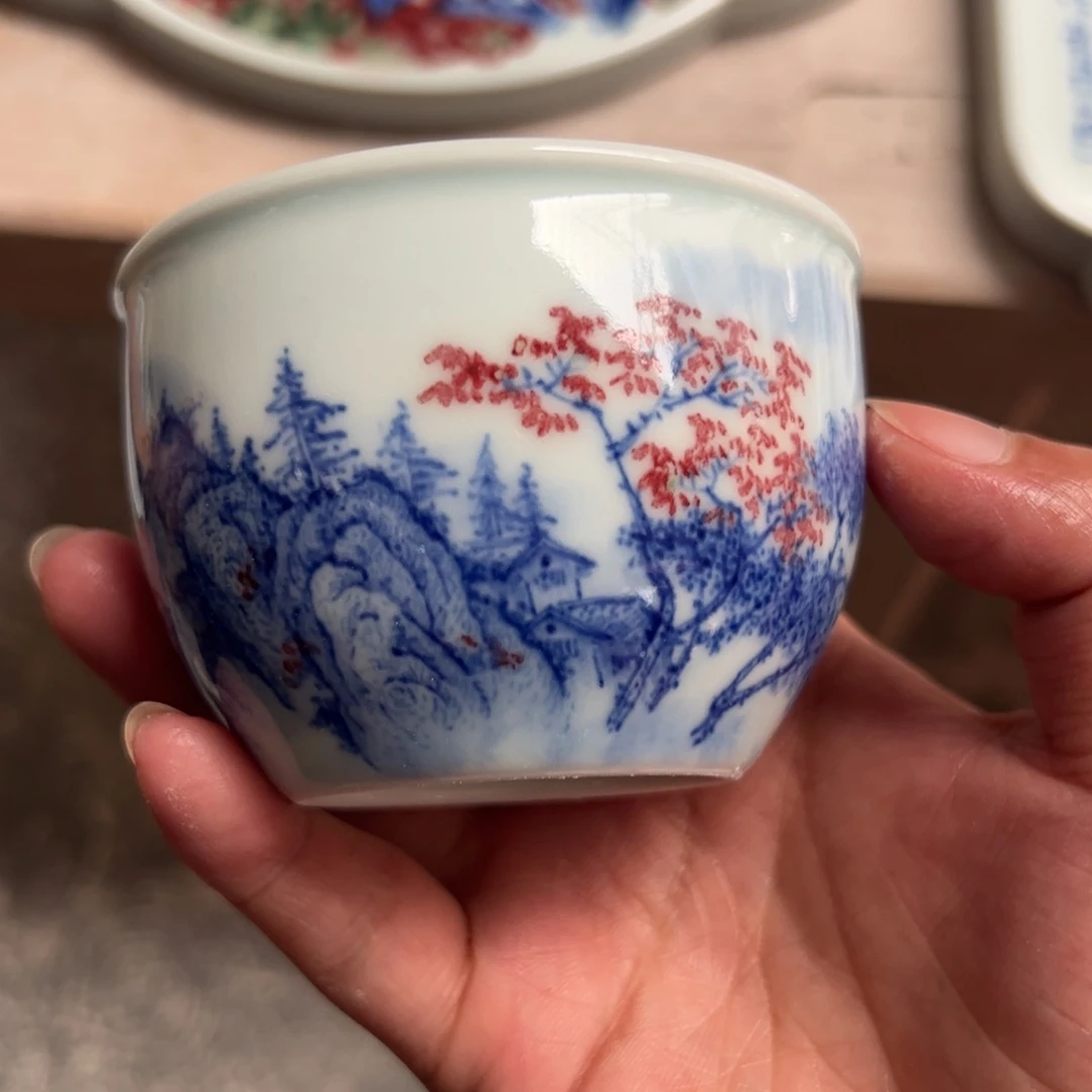 摆件原矿青花釉里红瓷器开窑微瑕