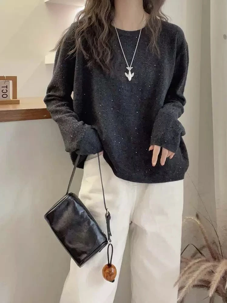 /黑灰细闪套头/简约亮片慵懒软糯针织衫 衣长56 胸围60 93765