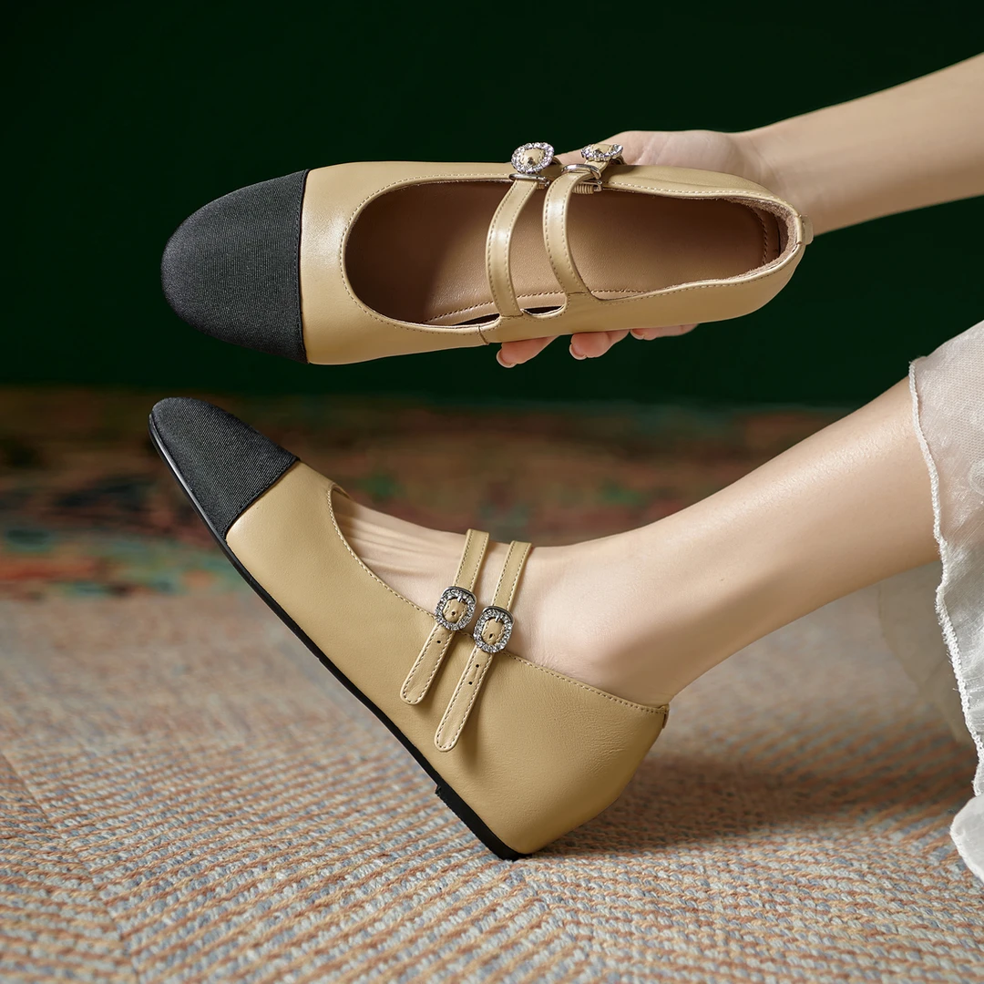 【跟高4cm】新款百搭舒适小香风真皮高跟鞋女圆头浅口柔软女鞋