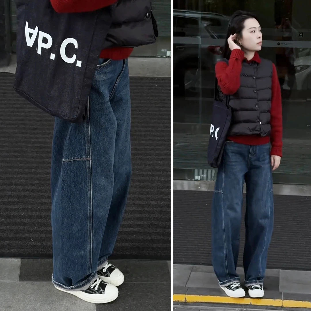 蓝色复古阔腿牛仔裤女2025年秋冬季美式高腰显瘦宽松拖地阔腿裤子