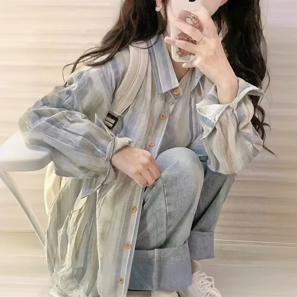 特大码女装胖mm新款条纹衬衫女外套夏季百搭薄款长袖防晒开衫衬衣
