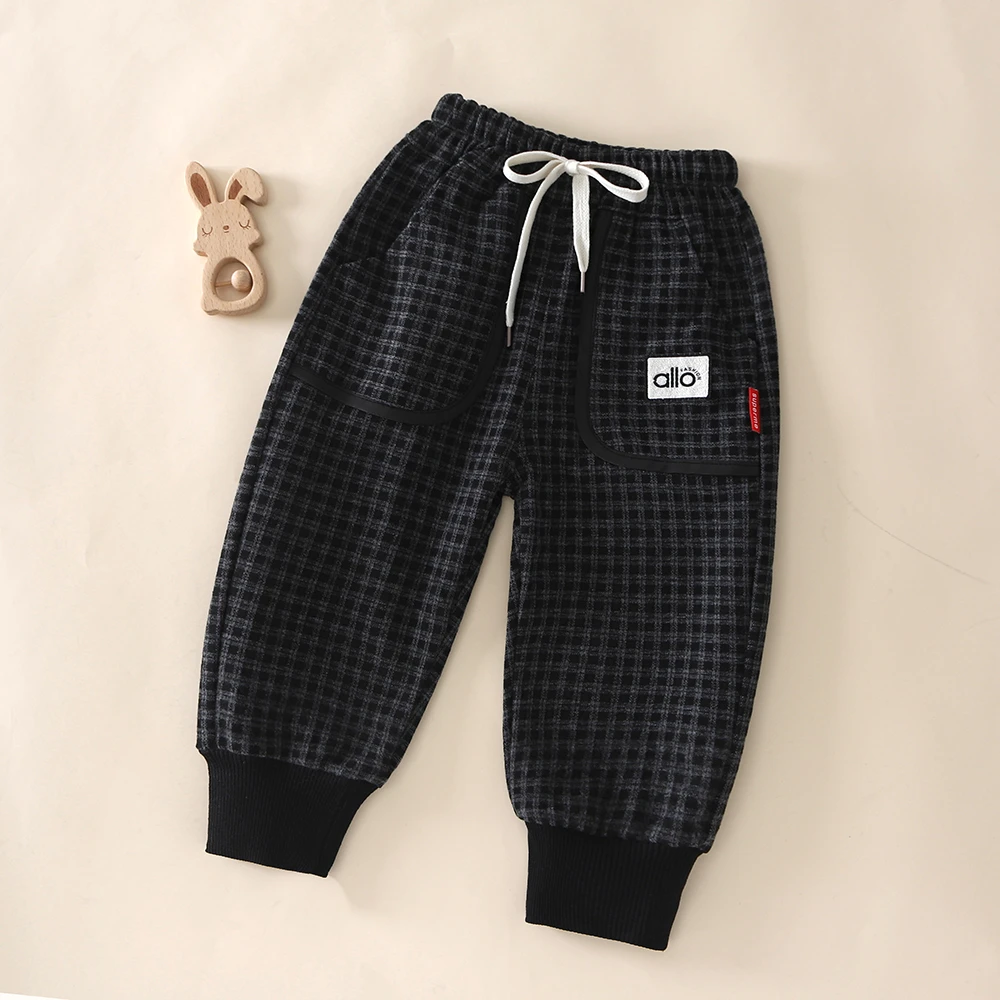 儿童裤子秋冬款宝宝罩裤可套棉裤男女童宽松格子裤休闲春秋运动裤