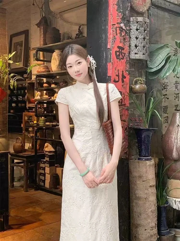 新中式国风高级感温婉气质旗袍连衣裙女春夏显瘦长裙修身8580