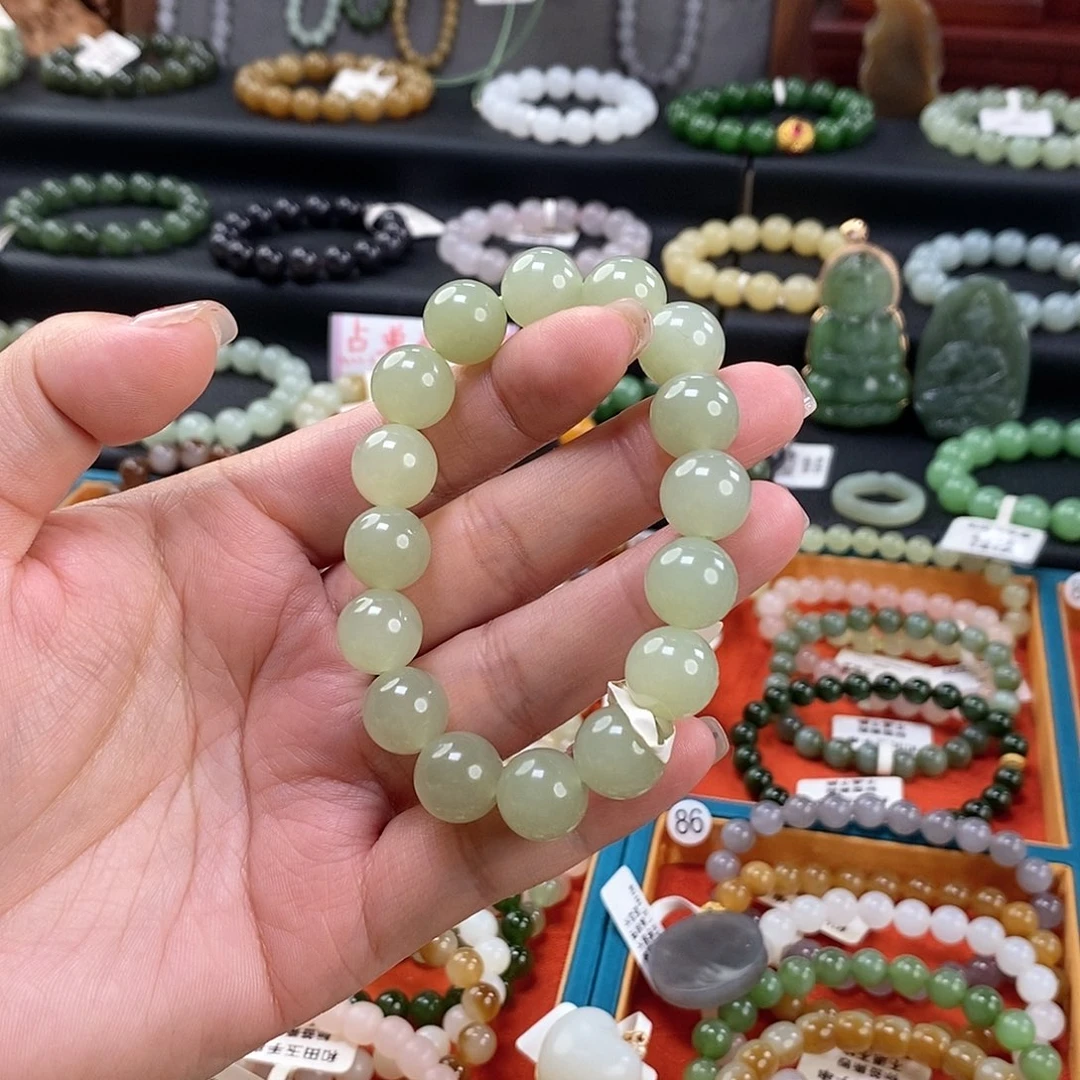 和田玉手链 12MM未镶嵌晴水