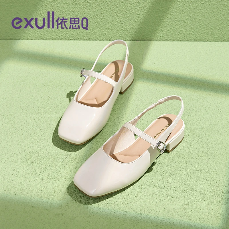 依思q包头玛丽珍凉鞋女2025年新款春秋法式后空平底凉鞋单鞋女款