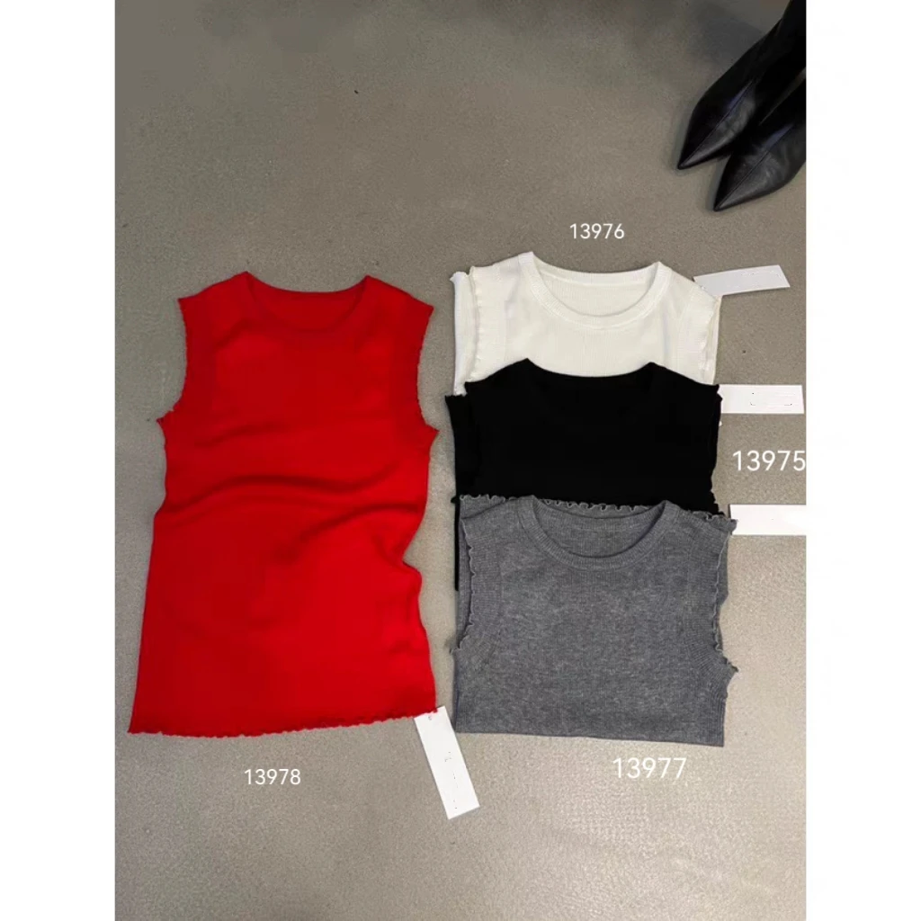 13975（部分无水洗唛，介意慎拍） SANFAN新款袖口花边针织背心