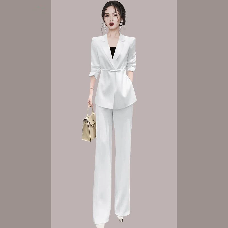 今年流行的夏季套装女薄款西装外套高级感轻职业西服阔腿裤两件套