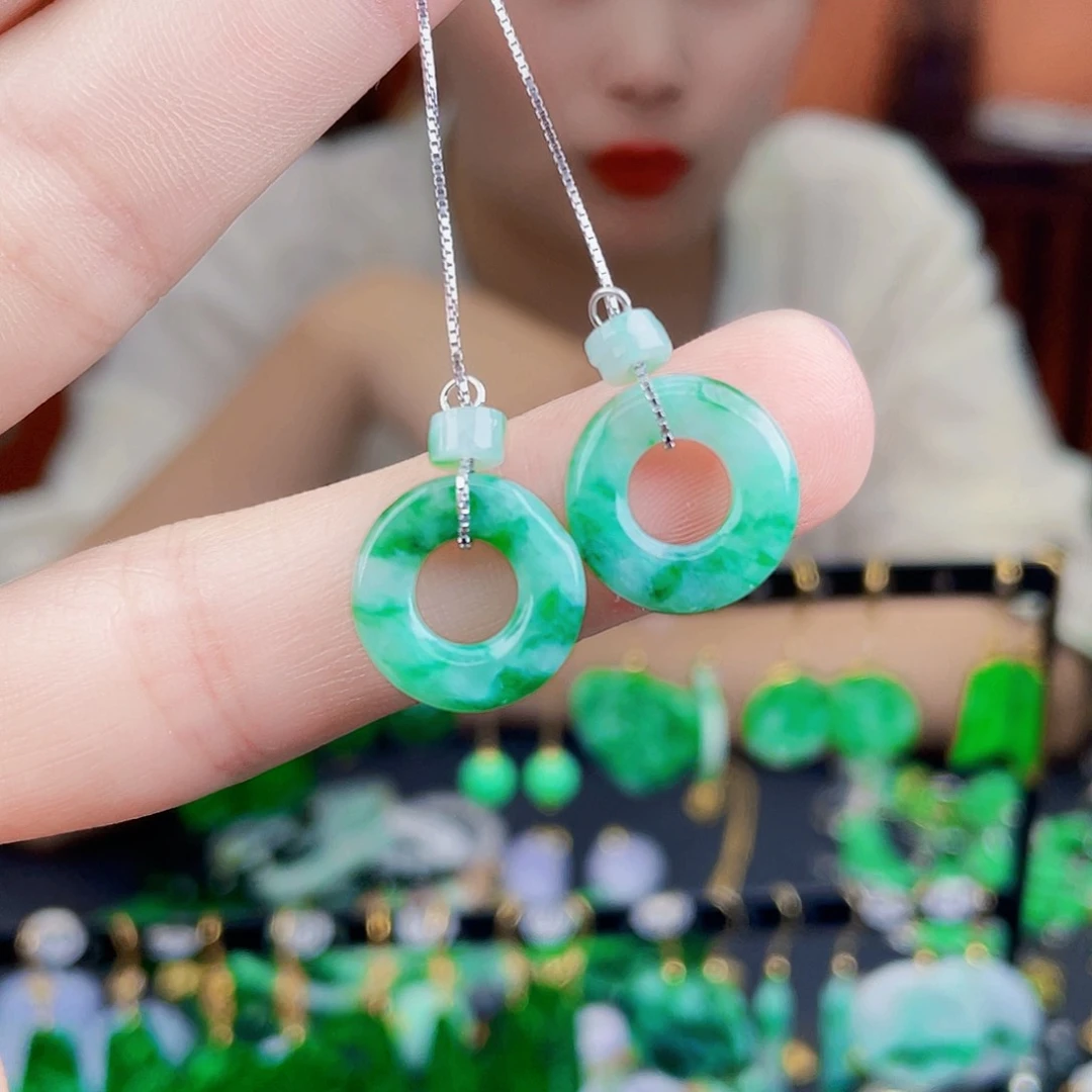 翡翠银S925镶嵌耳饰饰品