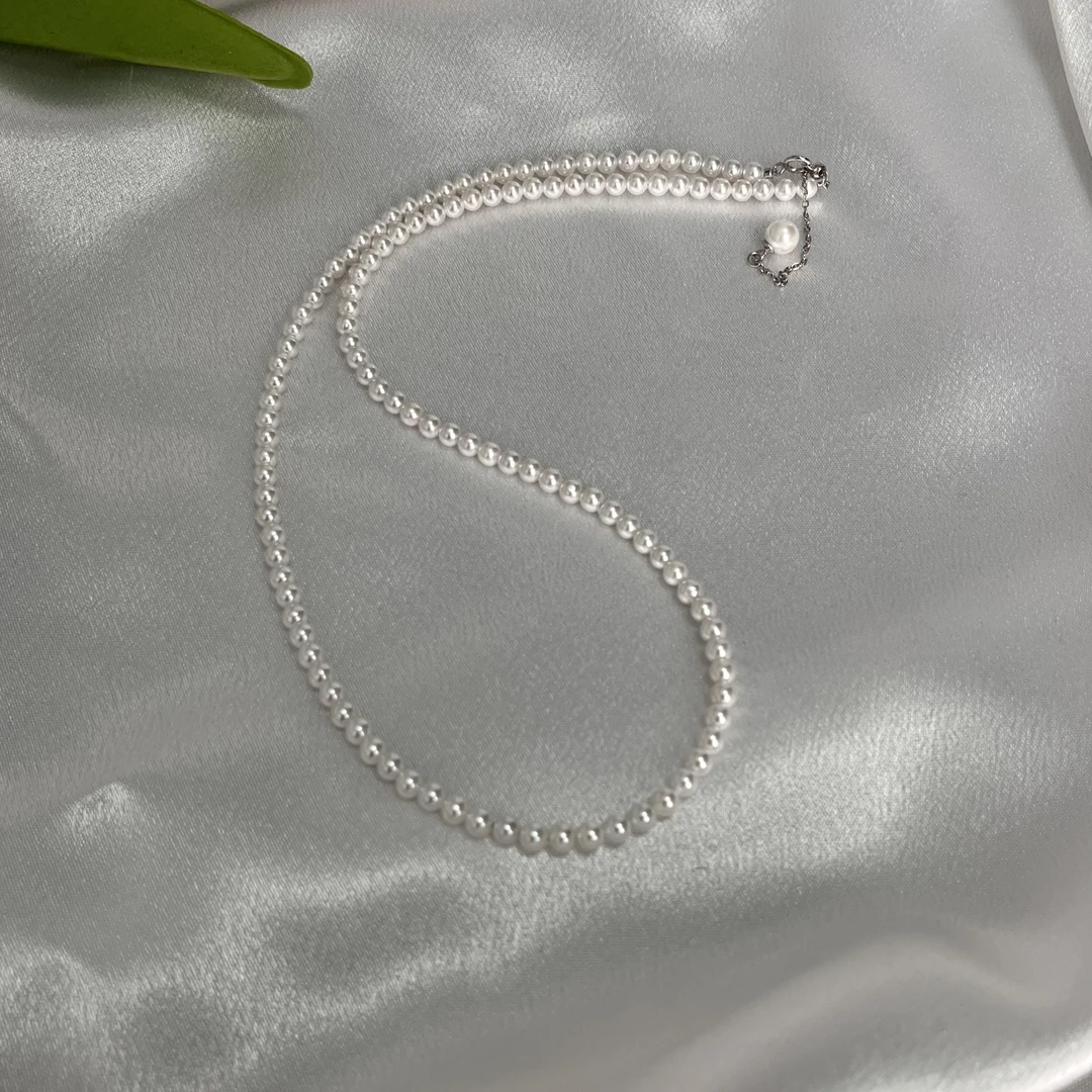 【瑶瑶】4mm左右正圆极光小米珠+925银延长链贝珠