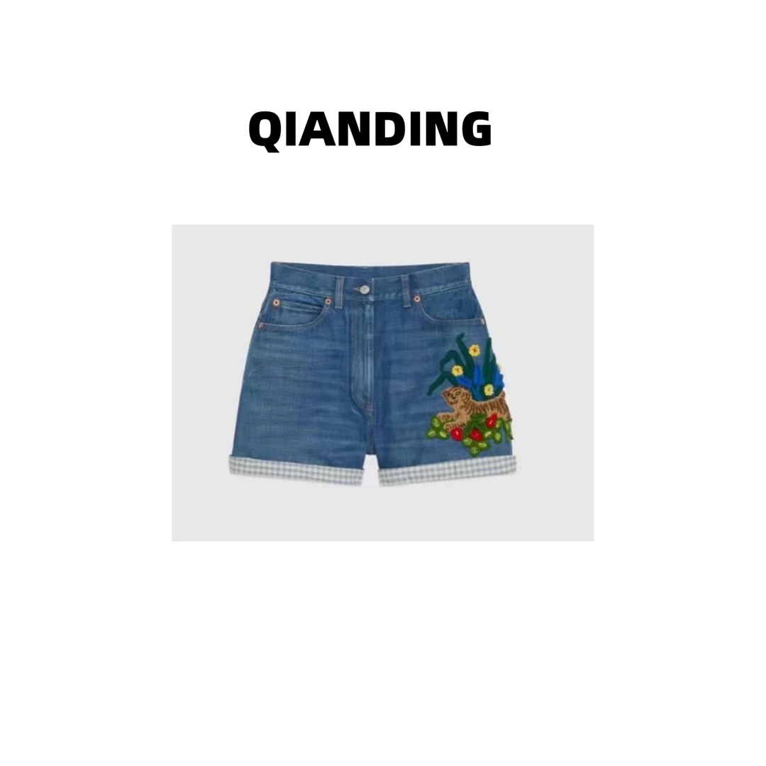 JZ 【古家刺绣短裤】夏季短裤高腰显瘦薄款时尚宽松女士JZ25340
