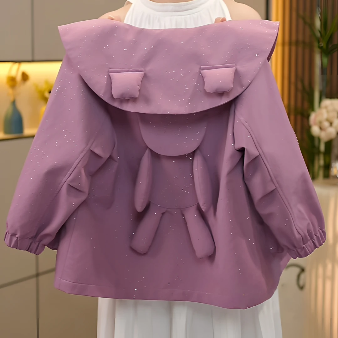 女童2025秋季新款外套春秋卡通玩偶翻领夹克衫甜美洋气时髦冲锋衣