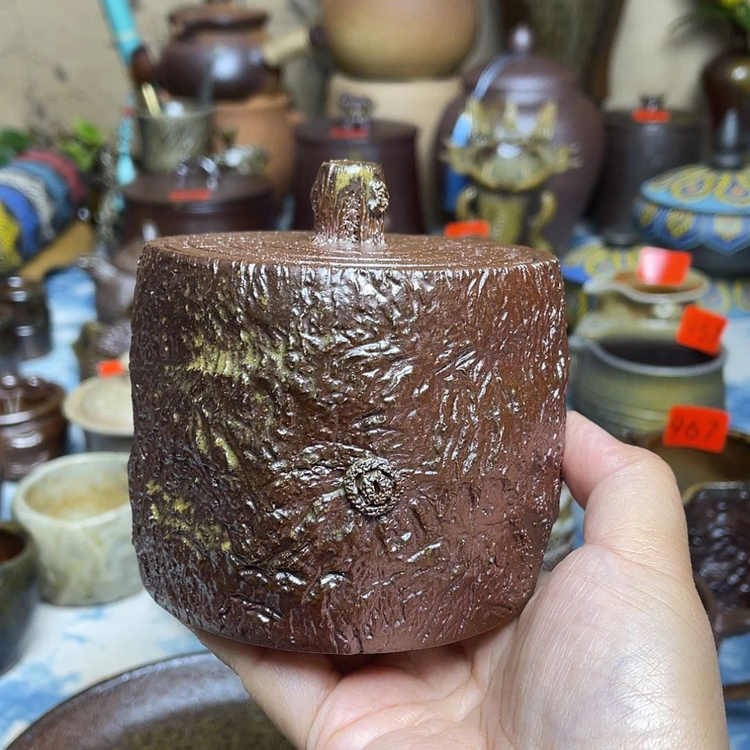 手工树桩纹茶叶罐