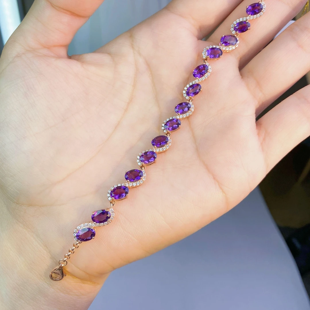 天然紫水晶S925银镶嵌手链