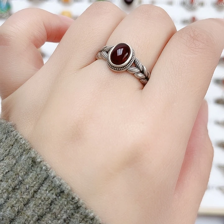 血珀戒指银S925镶嵌天然