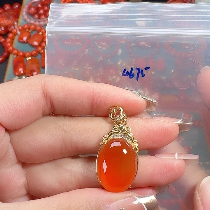 南红玛瑙银S925镶嵌吊坠