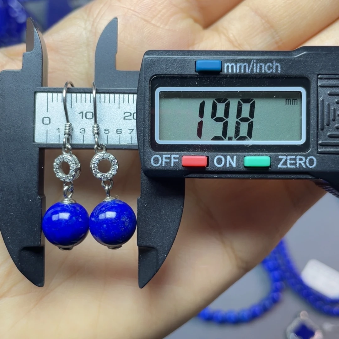 青金石银S925镶嵌10mm耳饰