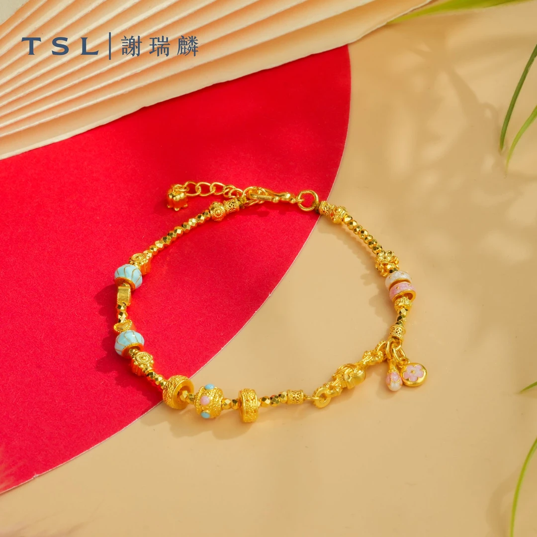 TSL/谢瑞麟平安喜乐足金古法珐琅手链