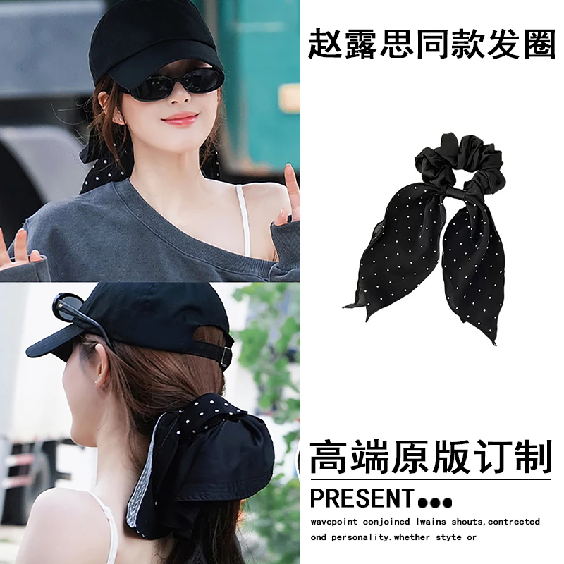 许我耀眼许妍露思同款黑色波点蝴蝶结发圈女后脑勺发饰爆款韩系