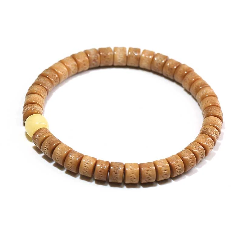 龙脊菩提龙嘎配蜜蜡7*5mm单圈手串 PJY-PT-211