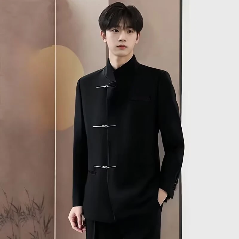 2025新中式国风中山装高级感立领西装套装男春秋季结婚西服